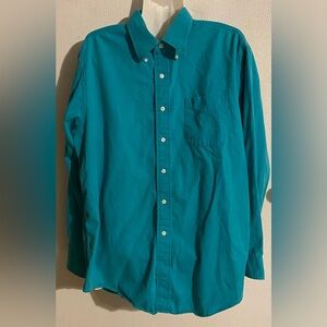 Single Needle men’s Large USA made VTG teal green long sleeve button up shirt